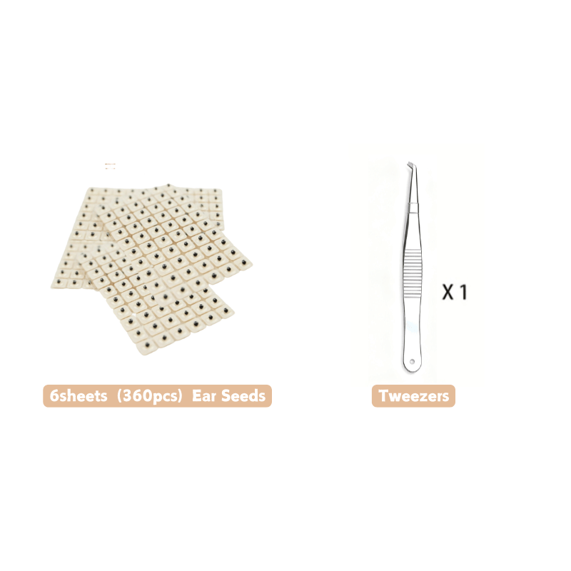Image of 1 Set（360pcs Ear 1 Tweezers）of 2-in-1 Multi-condition Ear Seed Acupuncture Ear Patch Kit, 360pcs, With Pressing Ear Diagram Tweezers And Ear Point Probes