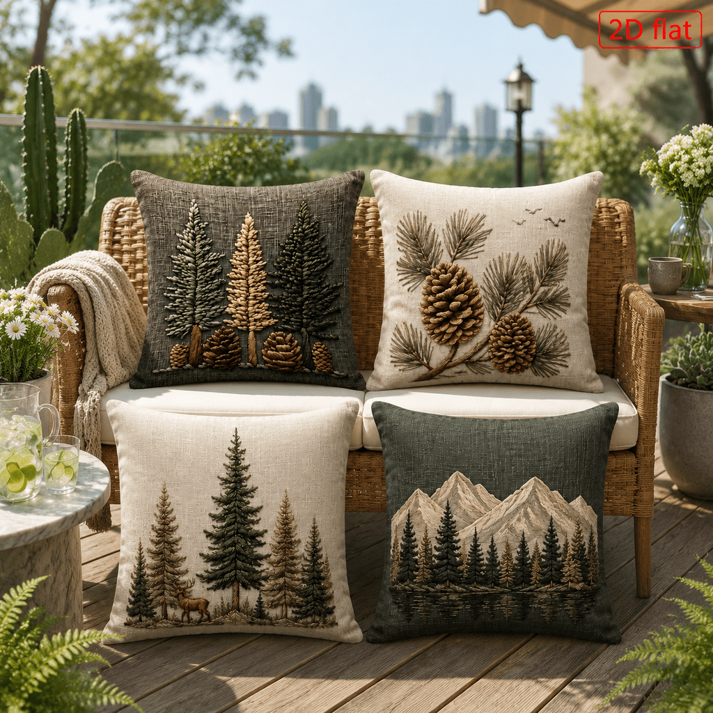 TEMU 2d 4pcs Tree Imitation Embroidery Pillowcases, American Pastoral Retro Style, Multi-sizes , Single-sided Flat Printing Without Pillow Core, No