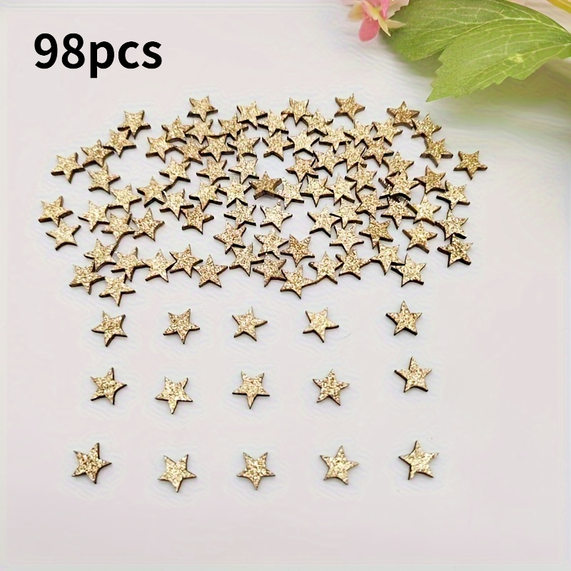 TEMU 98 piezas de decoraciones doradas de madera - cara, adecuadas para Navidad, , y | Estrellas de puntas para coronas, adornos de árbol, decoración