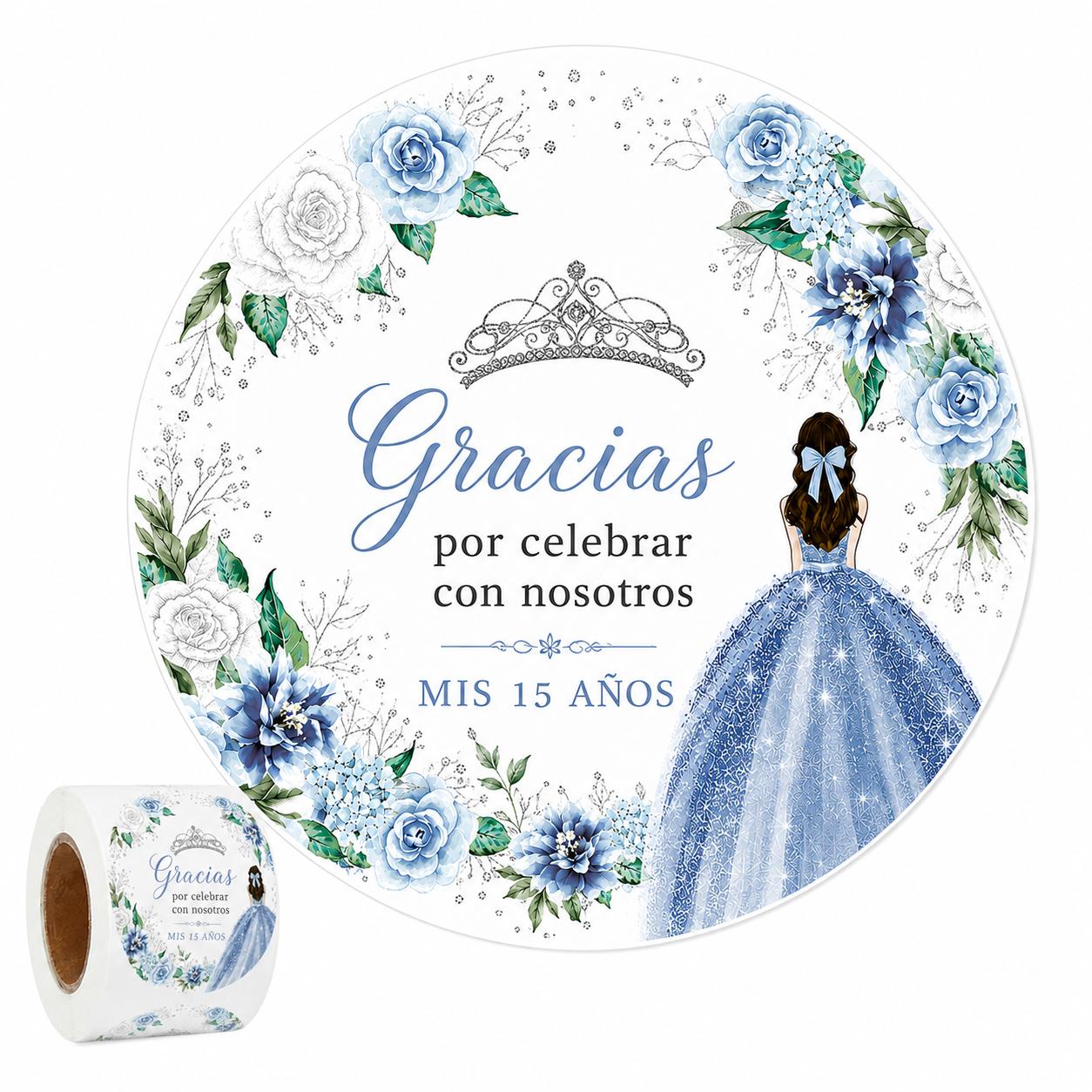 TEMU Rollo de 200 pegatinas para 15.º , etiquetas redondas de quinceañera florales con vestido de princesa para recuerdos de , envoltura de regalos ,