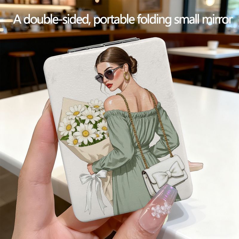 TEMU Rectang Compact Mirror - Double-sided Folding Small Makeup Mirror, Portable Travel Cosmetic Mirror With Fashion , Ideal For Purse, Pocket,