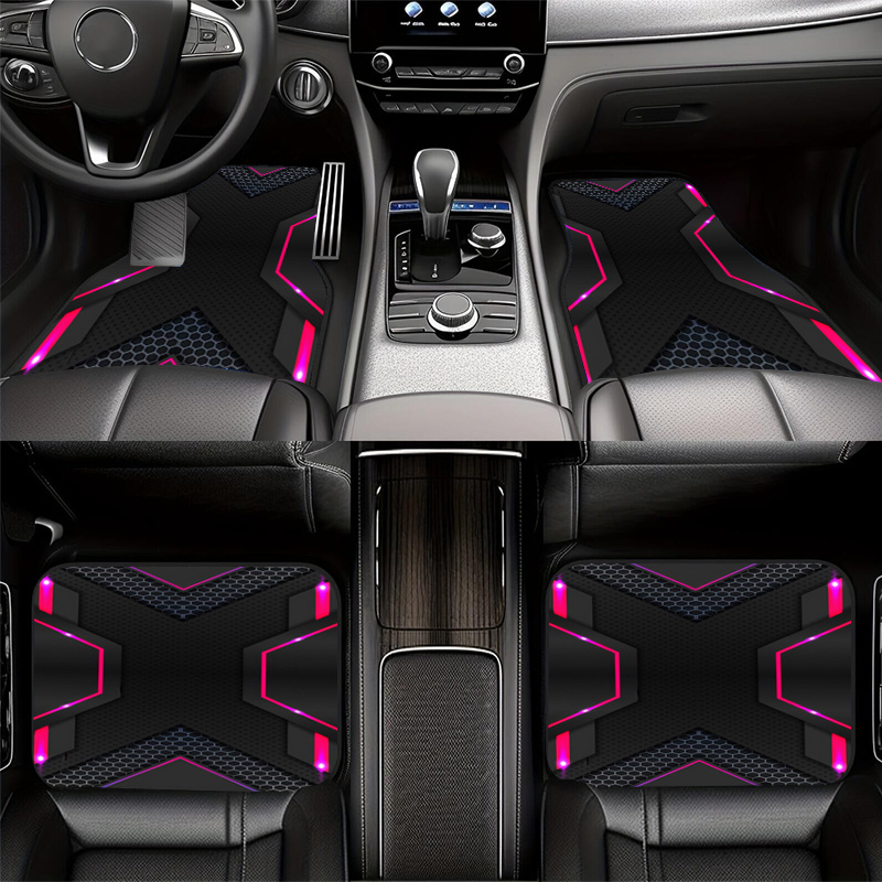 TEMU Fuallwin 2d Flat Printed 2/4pcs Pink-purple Mecha Cyber Printed Car Floor Mats, Universal Automotive Interior Mats, Durable, Suitable For All