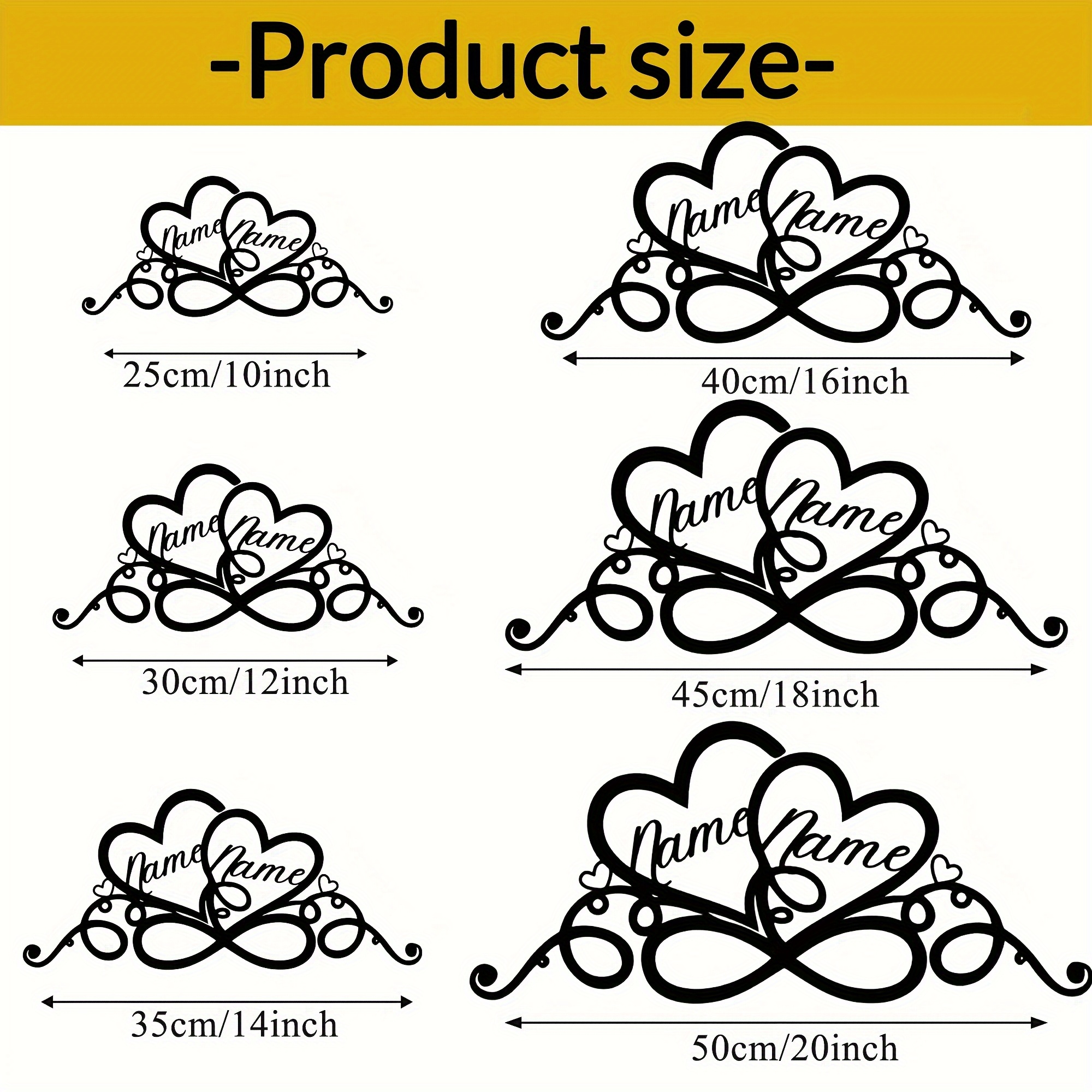 TEMU Custom Infinite Heart-shaped Metal Wall Art - Personalized With "name", Black Cast Iron, No Batteries Required - Perfect For Weddings,
