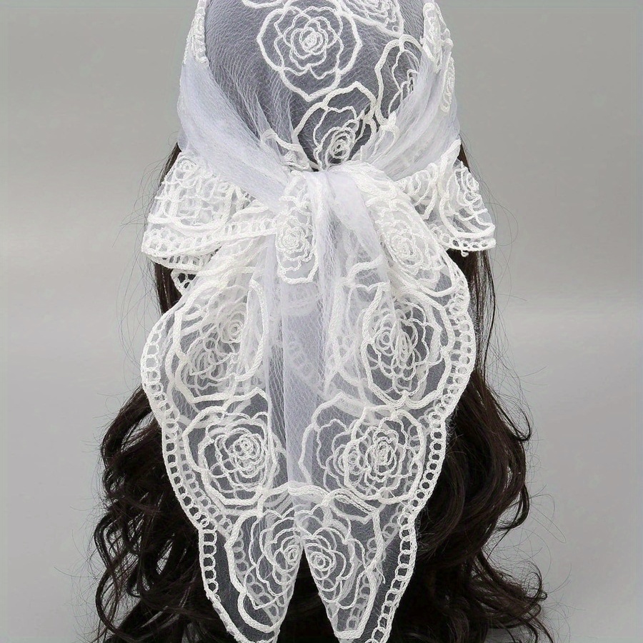 TEMU 1pc Of Premium Floral Embroidered 80 Bandana Scarf Designed For Women, Perfect For Weddings, Parties, , And Suitable For