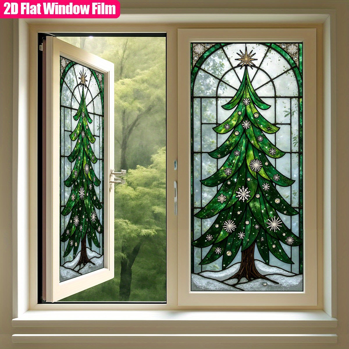 TEMU 2d Flat - 2d Flat - 1pc Of 2d Flat Frosted Static Cling Pvc Window Film Featuring A Christmas , Suitable For Stained Glass Effects. Non-adhesive