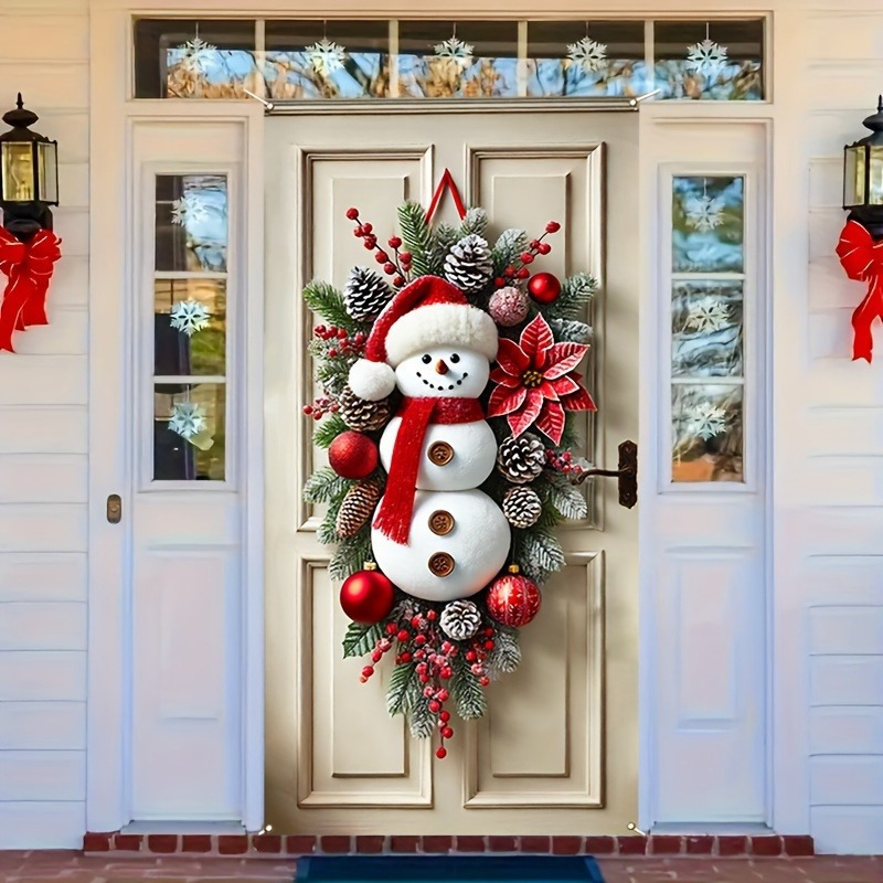 

Christmas Door Set, 3d Snowman Design, Oxford Cloth, Doorway Decoration, Home Garden Background, Perfect Christmas Gift, No Power Required, 24x24 Inches