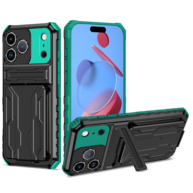 TEMU Phone Case - Card Holder Case For Iphone 17 Pro Max, 16, 15, 14, 13, 12, 11, Xr, Xs Max, Shockproof Protective Cover