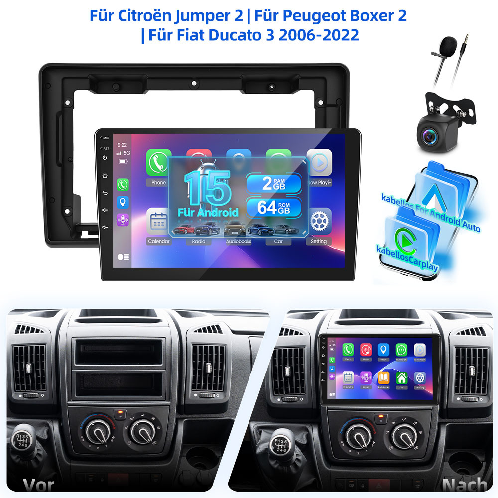 Image of 2gb+64gb 15 Car Radio | For Jumper 2, For 2, For 3 2006-2022 | 9 Inch .5d Touch Screen With Gps, Wifi, Eq, Bt, Swc, , Fm Rds, Camera, Mic