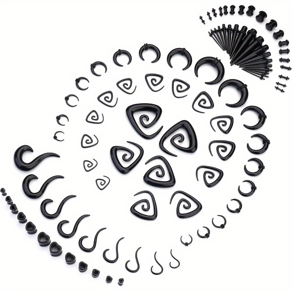 Image of 93pcs Acrylic Ear Gauges Stretching Kit | Expander Set With Spiral , Plugs, Snail Tunnels, And For Body Piercing Jewelry, Perfect For Mardi Gras Day And Party Occasions, By Milacolato