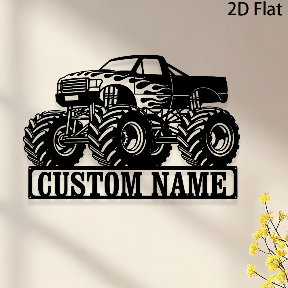 TEMU 1pc Custom Monster Truck Metal Sign Personalized Name Wall Art Decor For Garage For Man Cave Birthday Gift