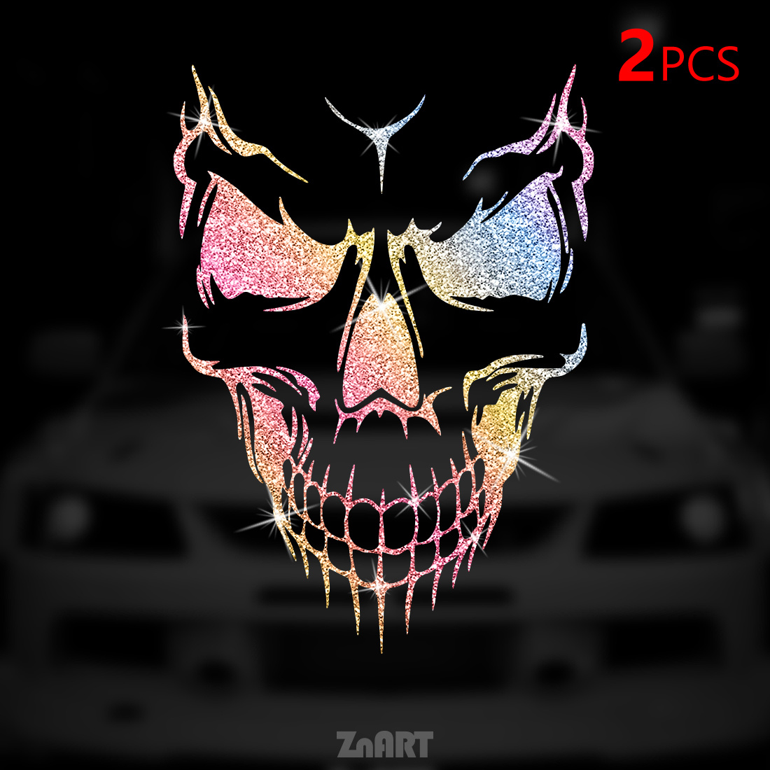 Image of 2/4/10pcs Flashing Silver Evil Face Vinyl Decal, Glittering Self-adhesive Sticker For Cars, Trucks, Motorcycles, Laptops, Lockers, Removable Gothic Biker Theme, Irregular Shape