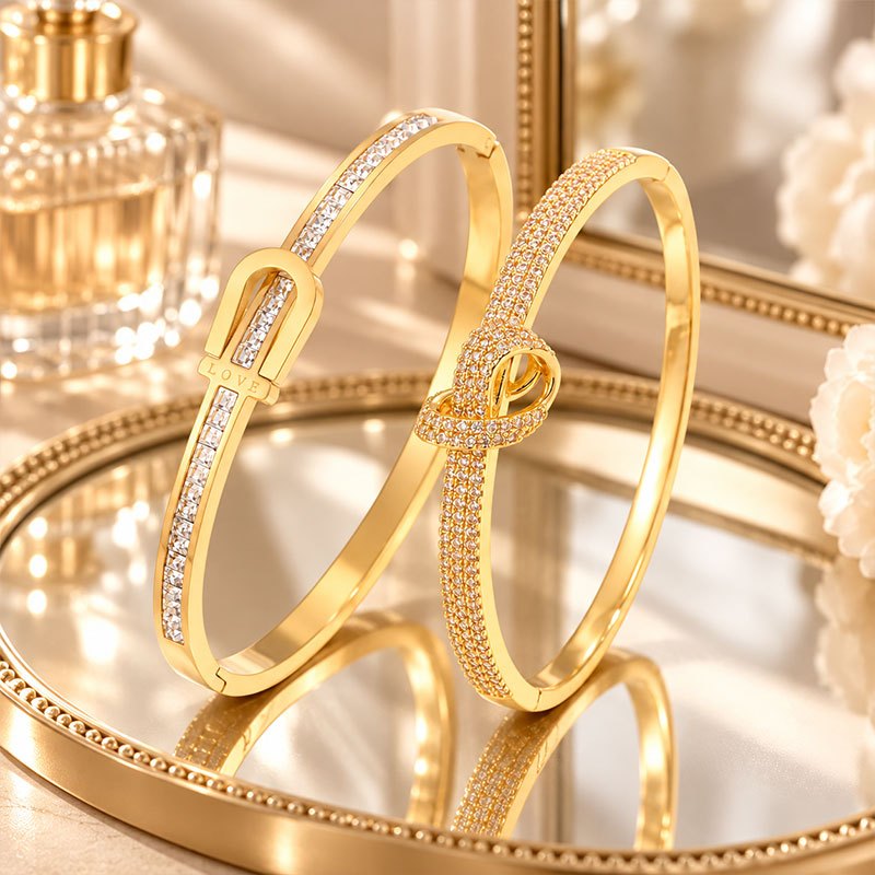 2pcs Women's Bracelet Set, Stainless Steel & Copper, Elegant