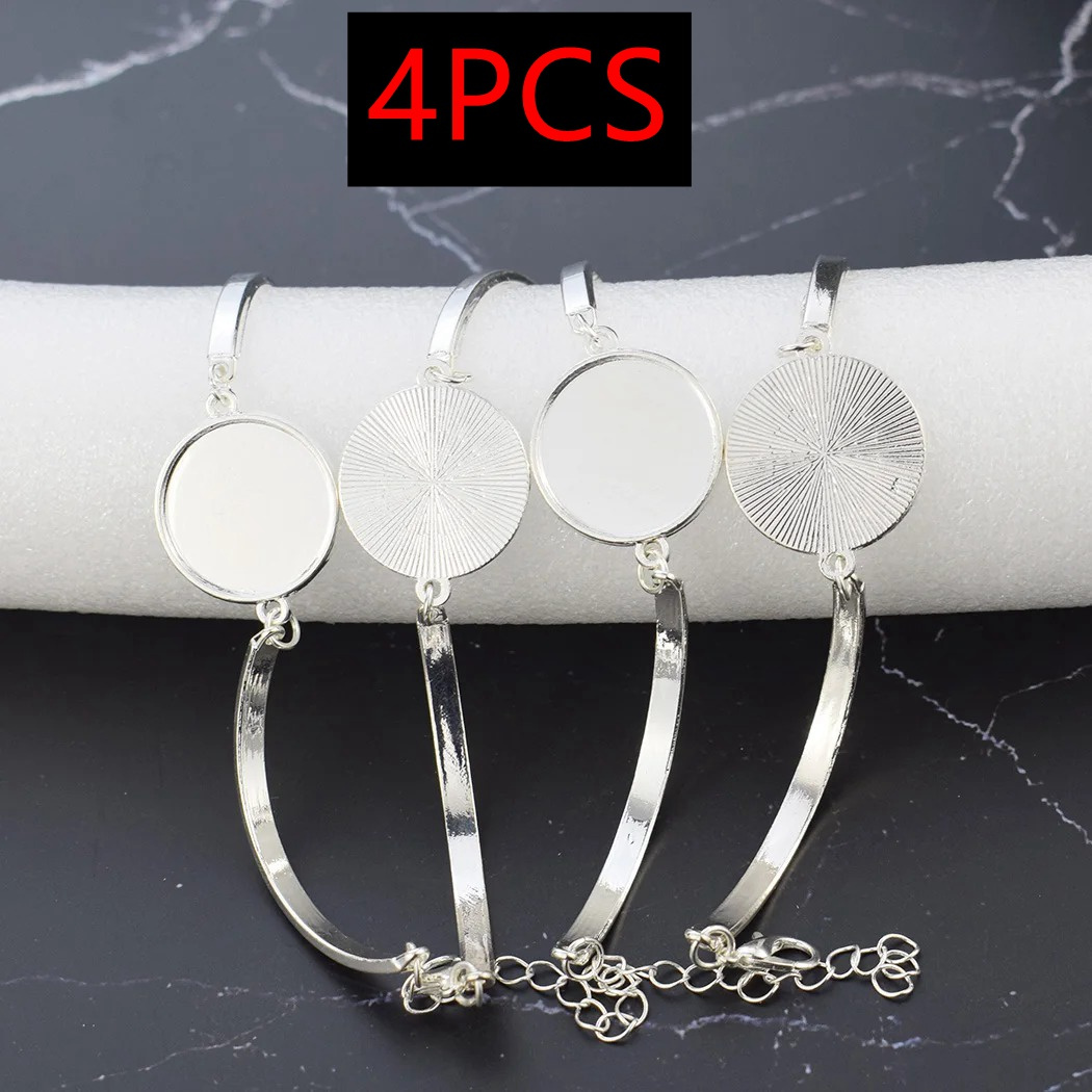 E-shop 4 Stück Leere Armreif-Einlagen DIY Armbandherstellung Zubehör Passend für 20mm Runde Cabochon Armbandbasis Schalen Bastelbedarf