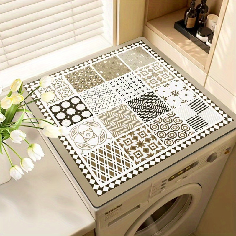TEMU 1 Vintage Mosaic Washing Machine Cover | & Durable Diatomite Material, 23.62 X 19.69 Inches - For Laundry Room Or Kitchen - Multi-use Appliance Protector Dustproof & Anti-slip