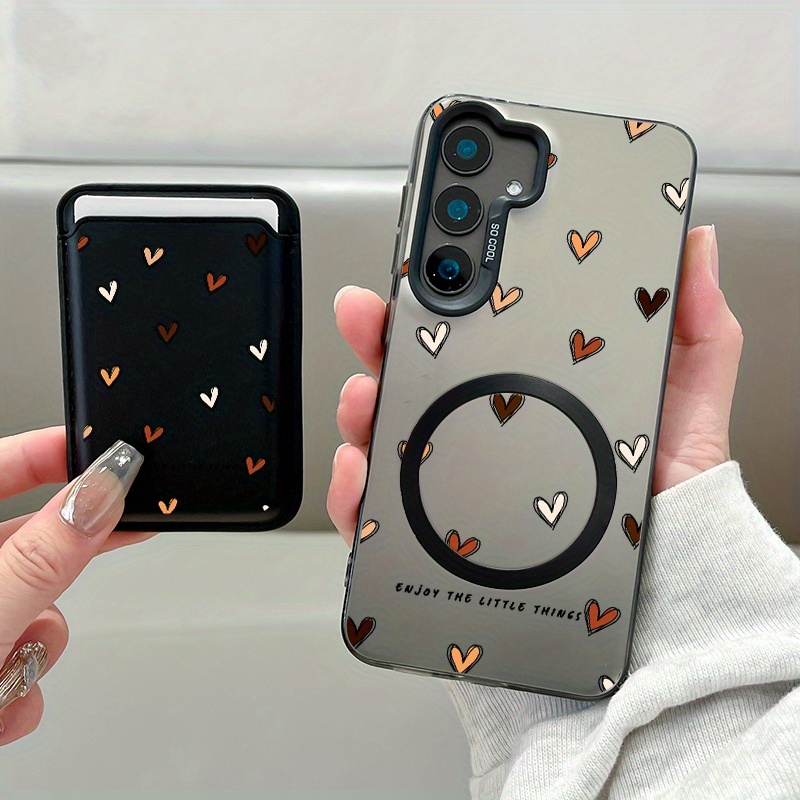 TEMU Phone Case - A Two-piece Set Featuring A Creative Phone Case With A Colorful And A Stylish Artificial Leather Magnetic Card Holder. Compatible