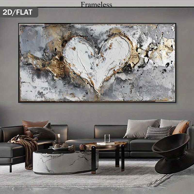 TEMU 2d Flat, 1pc Modern Abstract Heart-shaped Wall Art - Horizontal Neutral Tones Canvas Print Suitable For Living Room, Bedroom, Decor - Minimalist