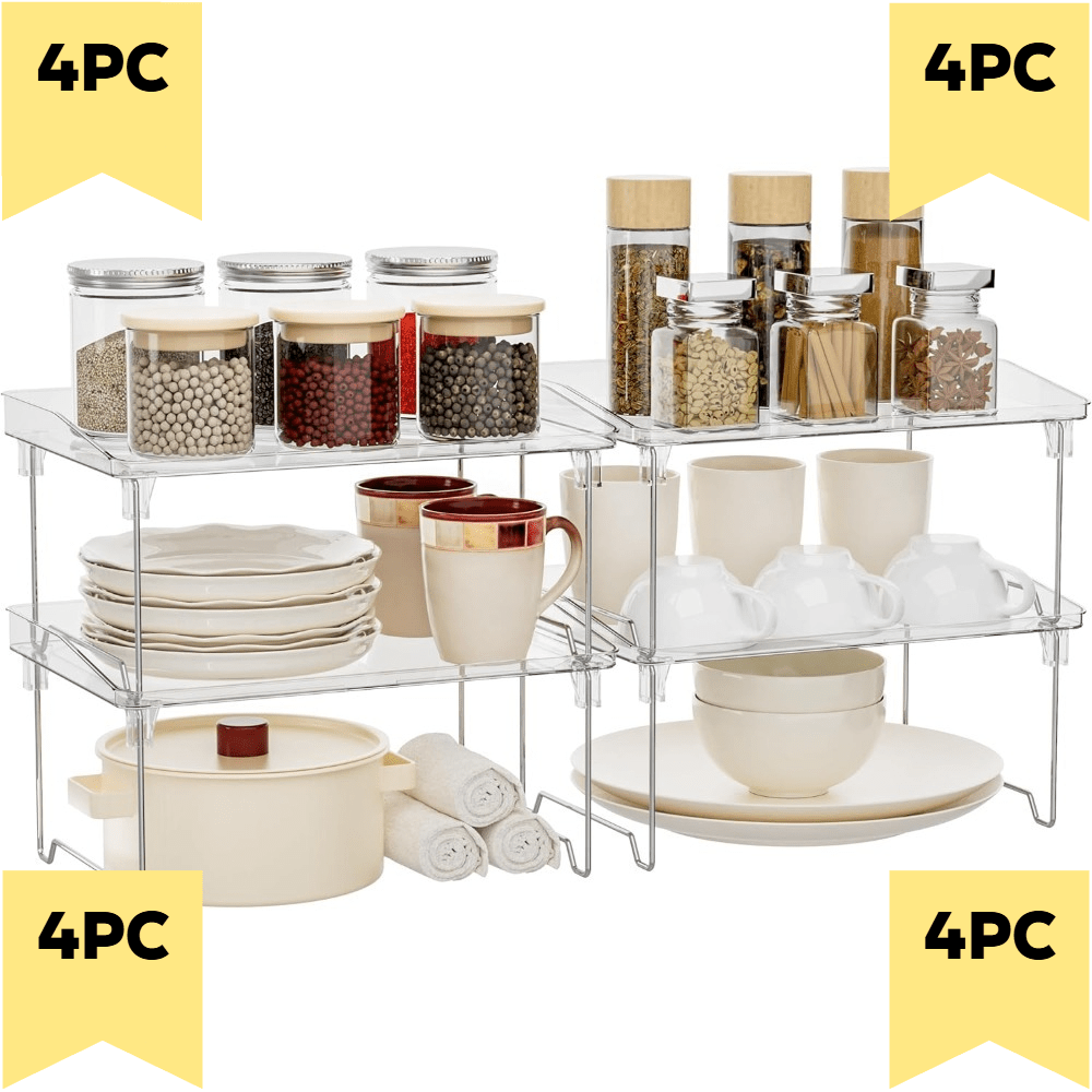 TEMU Acrylic Cabinet Storage Racks, 4 Stackable Kitchen Countertop Organizers, Spice Racks And Counter Storage Boxes. Transparent Plastic Storage
