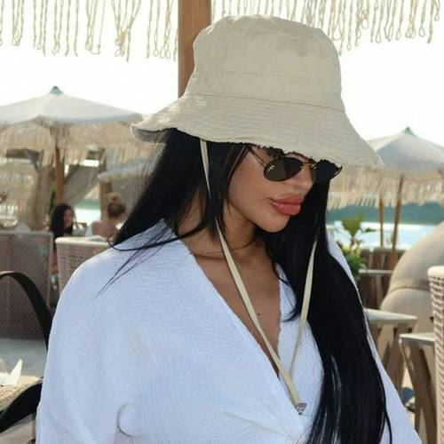 1 stück damen bucket hat mit kordelzug, verstellbarem kinnriemen, used-look, weiches material, winddicht, , für reisen, strand, urlaub, lässige tägliche nutzung