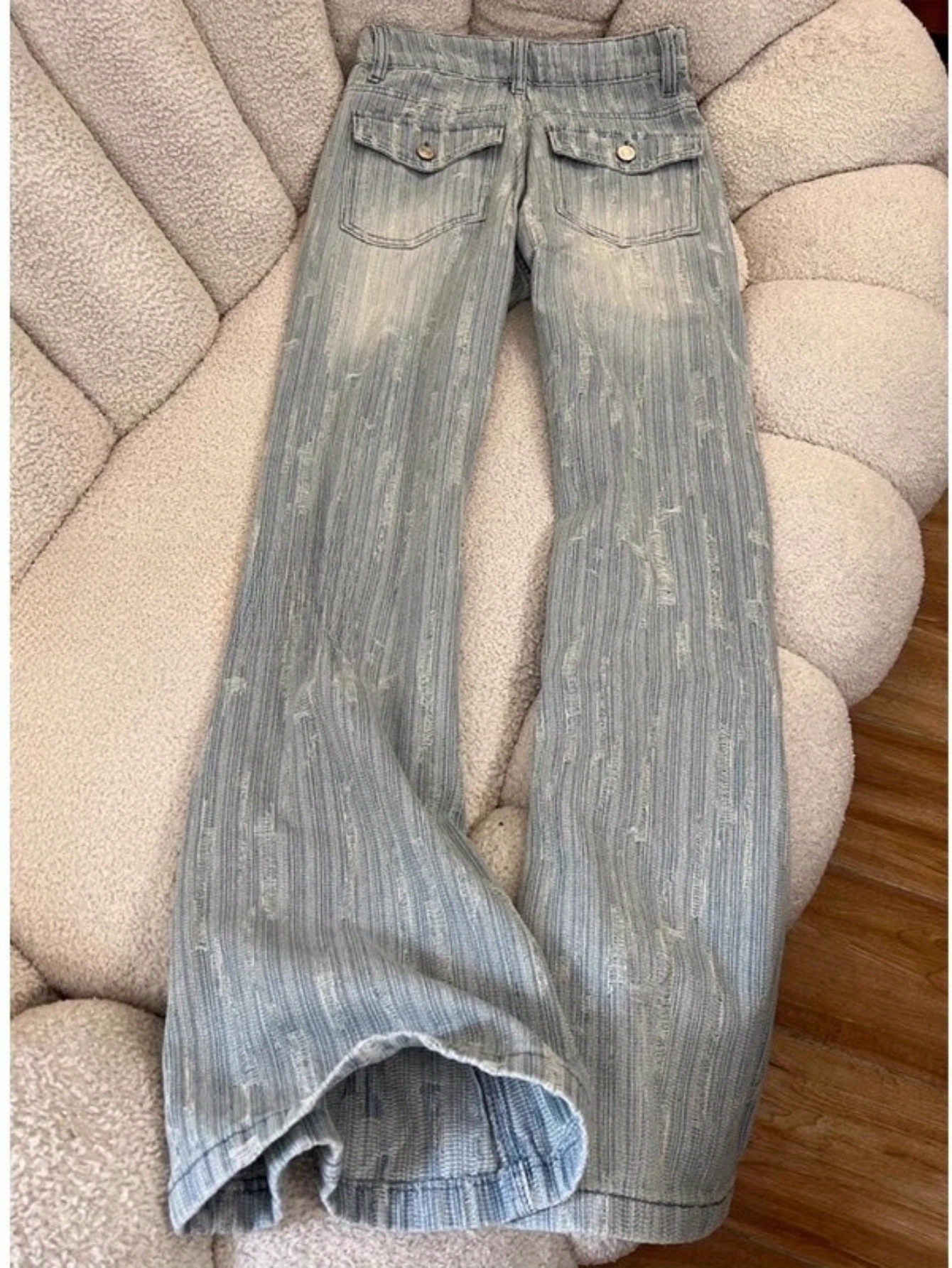 【U LAN】Funky Damage Wide Denim Pants Uillui Wide Leg Ripped Jeans Women's Baggy Distressed
