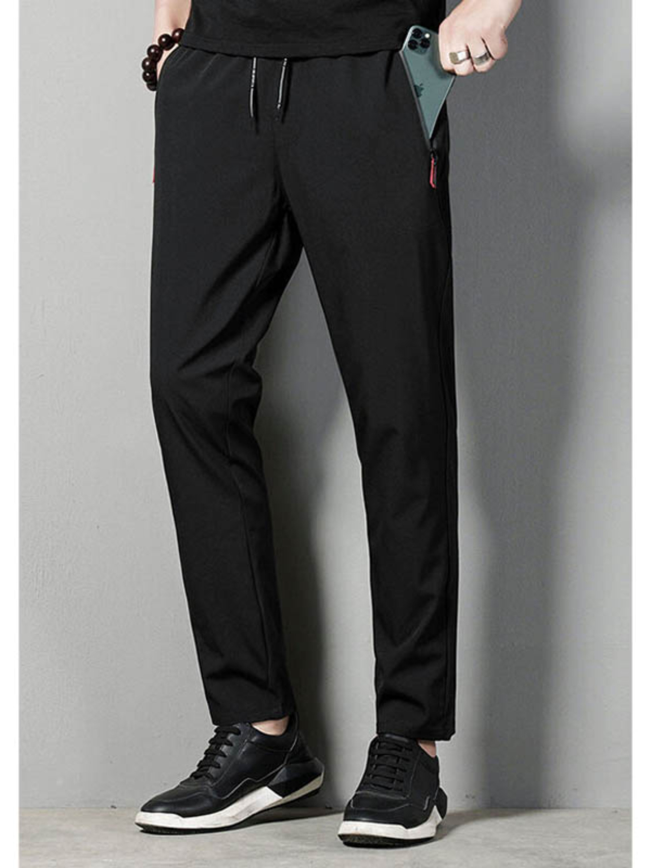 lightweight and quick drying mens trousers pleated straight   simple and versatile fabric   and comfortable   cut is fashionable and stylish zipper   convenient and practical suitable for leisure and sports in many scenes multiple colors are   to show personality easy to match to create a   of styles black 4