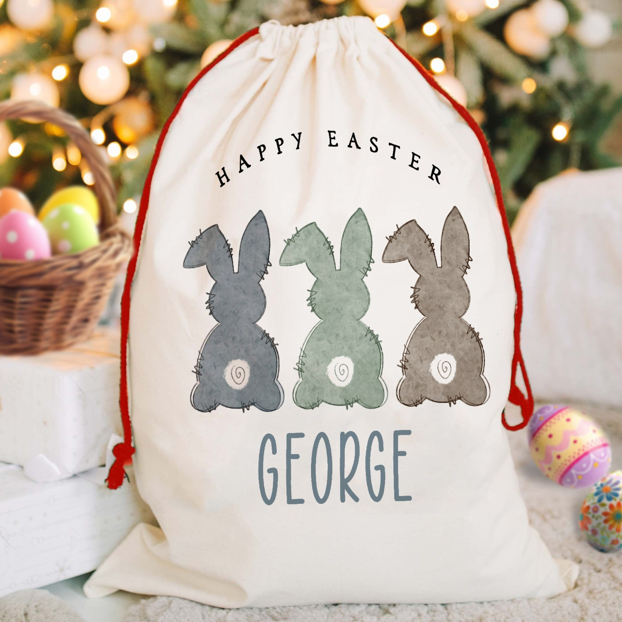TEMU Gift For Her/him 1pc Easter Party Gift Bags, Personalized Bunny Gift Sack, Custom Name Easter Gift Sack, Tote Bag Packs, Gift Bags, Bags The