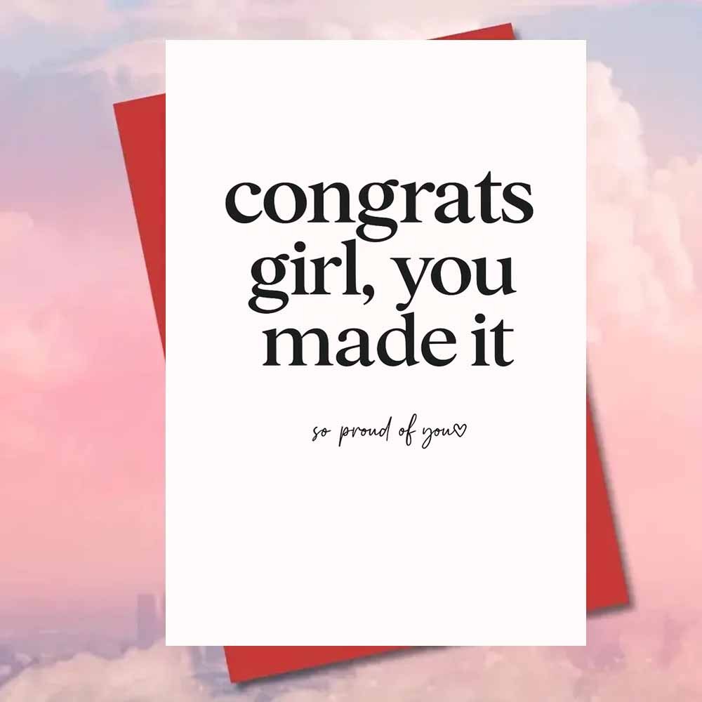 E-shop 1 Stück "Gratulation Mädchen, es geschafft – so stolz auf dich" Grußkarte mit Umschlag – Inspirierendes Feierdesign – , um Freude auszudrücken –