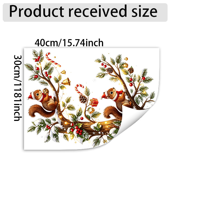 TEMU Christmas Winter Theme Stickers, With Santa Hats And Red Scarves On Snowy Tree Branches, Featuring Pinecones, Bells, Candy Canes, Small Gift