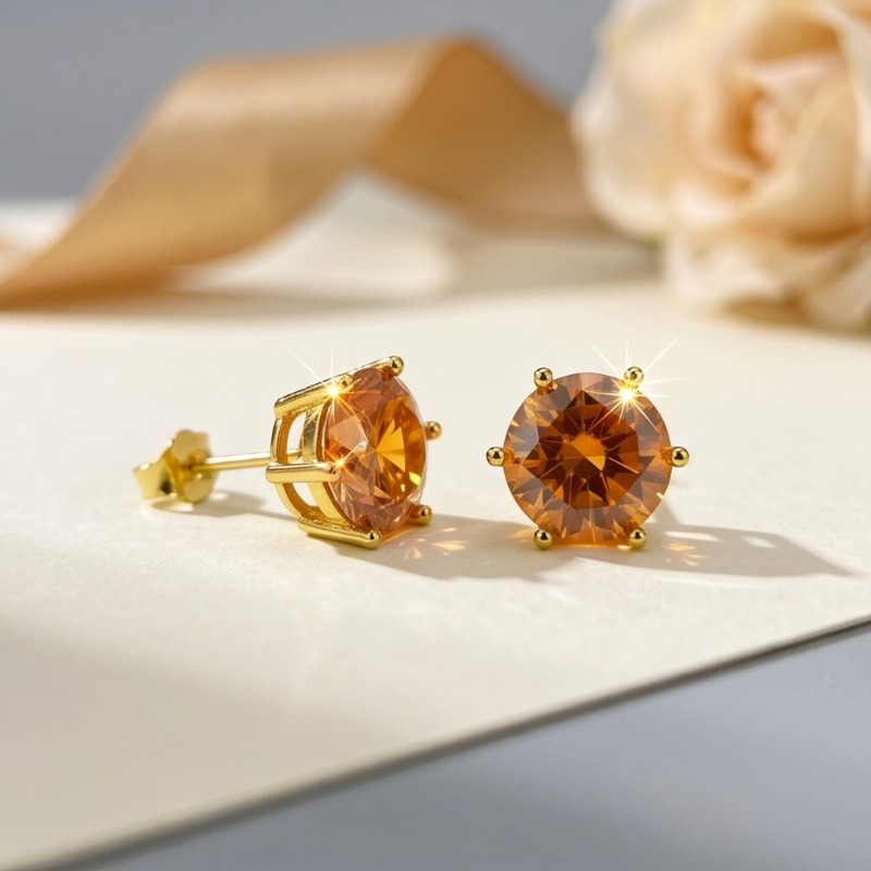 Women's 0.5/1/2/3 Carat 925 Silver Orange Moissanite Stud Earrings