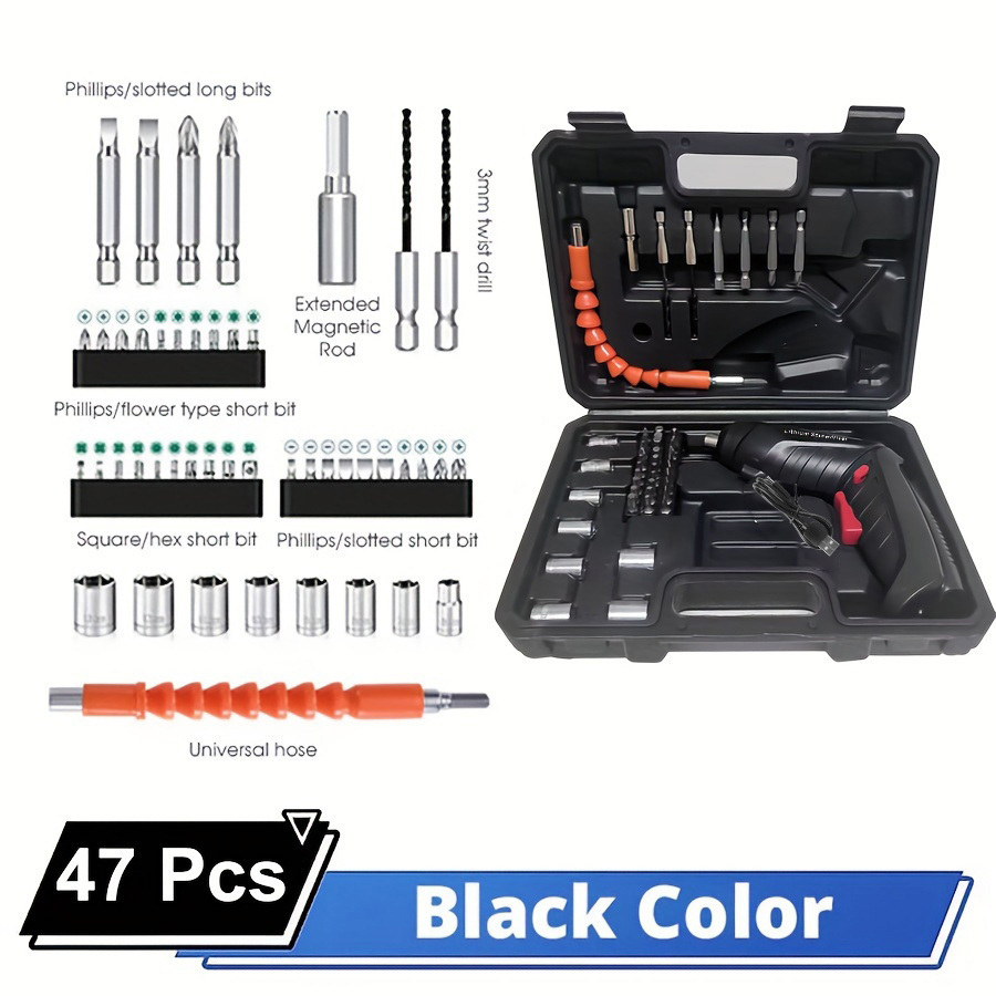 TEMU Rechargeable Cordless Electric Screwdriver Kit -multifunctional Rotary Tools With Led Light, Carrying Case, Andversatile Functions For Dly, ,