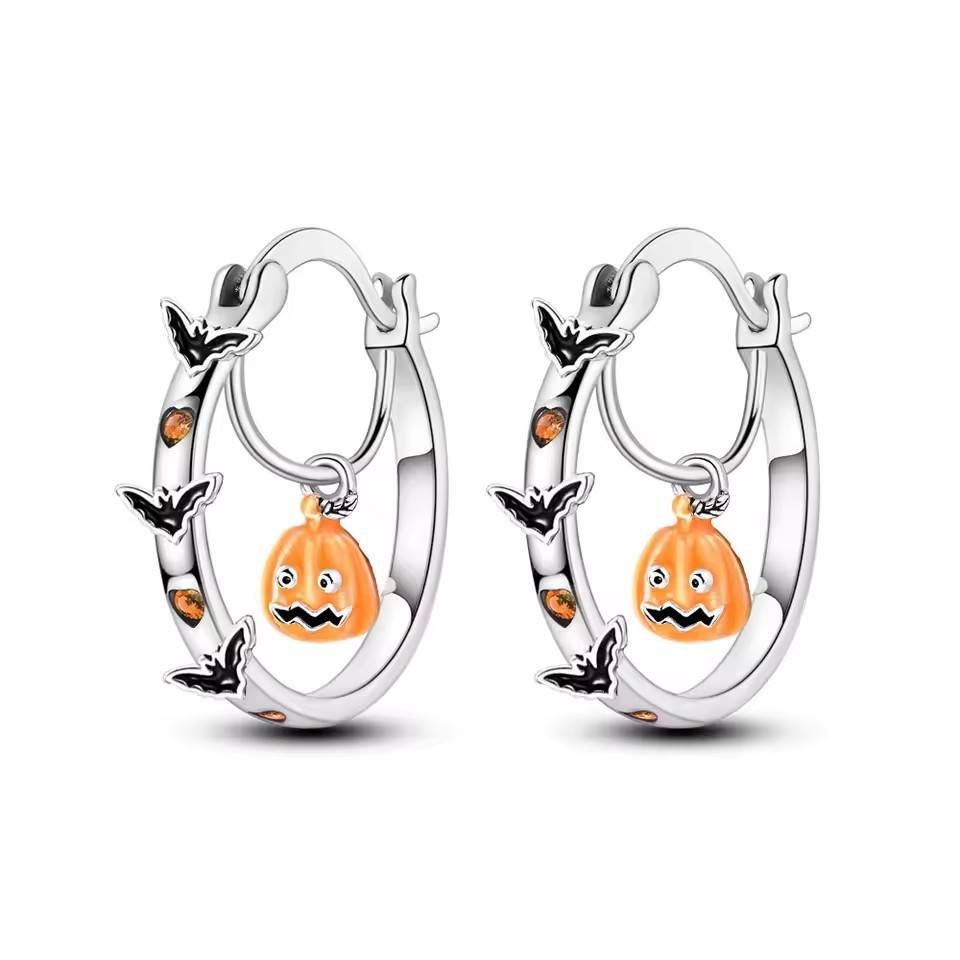 TEMU 2pcs New Dark Bat Pumpkin Earrings, European And , Unique Niche Design, Gothic Punk Style Halloween Accessories, Women's Fashion Dangle Earrings
