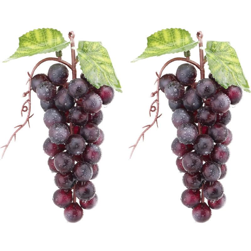 2pcs Purple Simulation Grapes, Fake Fruit Artificial Grapes The Kitchen Fruit Home Kitchen Thanksgiving Christmas Decoration Fruit Basket Decoration (36 Grains)