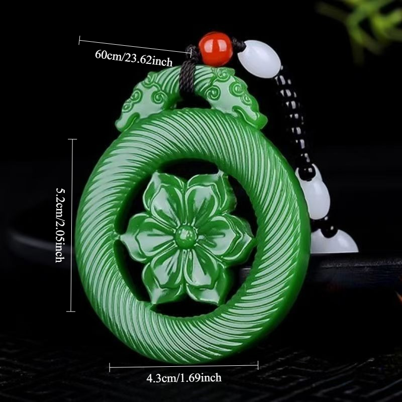 Imitation Jade Blooming Wealth Pendant Necklace, Unisex Gift