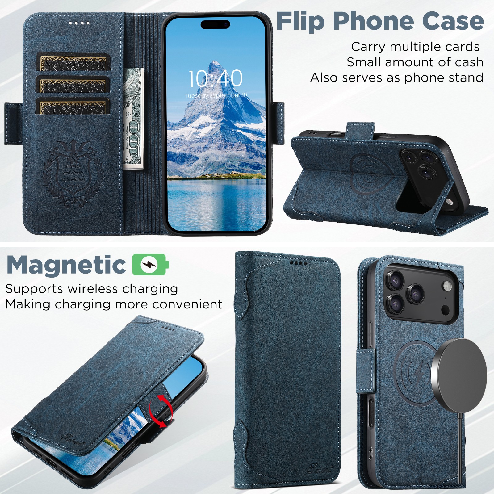 TEMU Phone Case - Magnetic Wallet Flip Leather Phone Case For Iphone 12 13 17 18 Pro Air, Lychee Grain Pu Leather Cover, Card Slots Holder Kickstand,