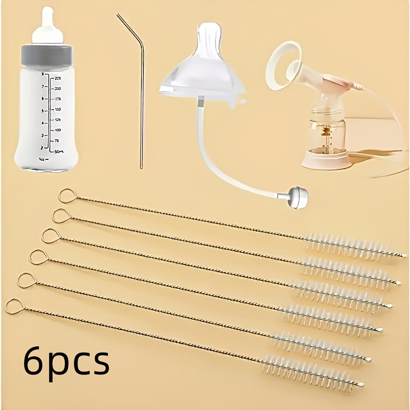 TEMU 6 Cepillos de limpieza de de cerdas suaves reutilizables - Suministros de limpieza de contenedores flexibles para limpiar tubos cilíndricos y