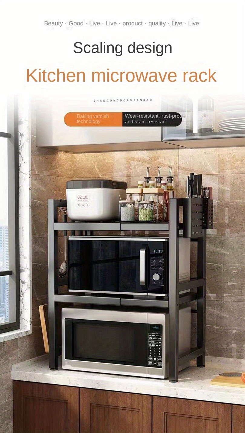 Microwave Oven Rack, Expandable Microwave Oven Rack for Countertop Kitchen Utensil and Tableware Storage, with 6 Hooks, Carbon Steel Microwave Oven Shelf Countertop with Hooks - Mother's Day Gift for Wife - Kitchen Storage 24 Microwave Oven Rack, Expandable Microwave Oven Rack for Countertop Kitchen Utensil and Tableware Storage, with 6 Hooks, Carbon Steel Microwave Oven Shelf Countertop with Hooks - Mother's Day Gift for Wife - Kitchen Storage