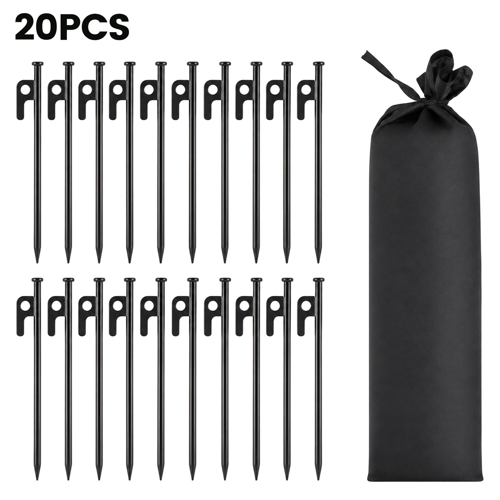 Image of 20pcs Heavy-duty Windproof Ground Peg Set - Tent Stakes Heavy Duty, Tent Pegs For Camping, Heavy Duty Tent Stakes, Special For Tarpaulin And Tent, Includes Storage Bag