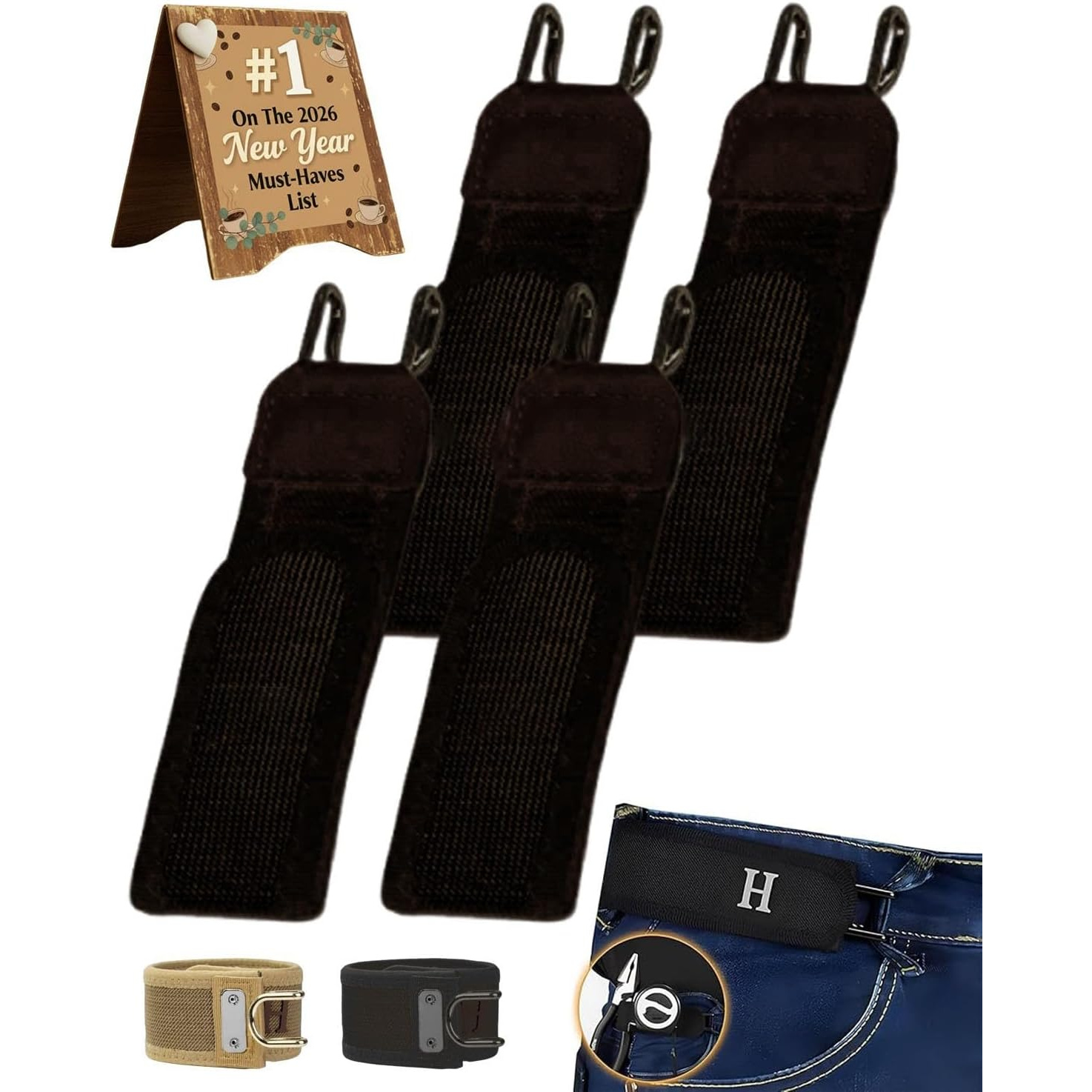 Image of 4 Men's Belts: Buckleless Belt Hanging, Tactical Metal Hook Elastic Belt, Adjustable Magic Tape Buckleless Men's Belt