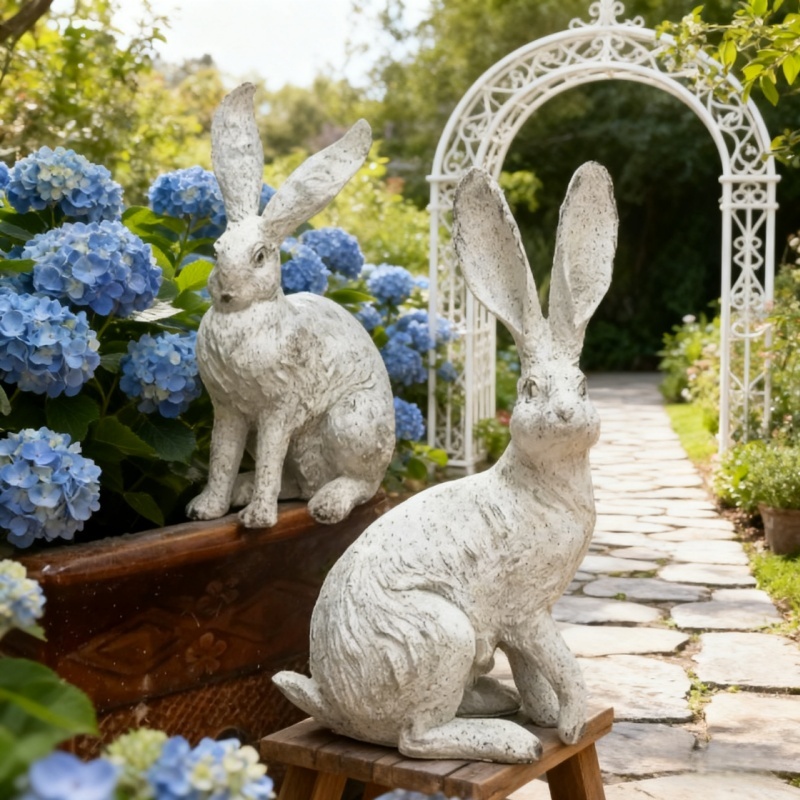 TEMU [ 2pcs Rabbit Decor] Vintage Rabbit Garden Decor, Gardens Statue, Resin Sitting Rabbit Figurine, For Gardens, Yard, Lawn, Decors Rabbit Figurine