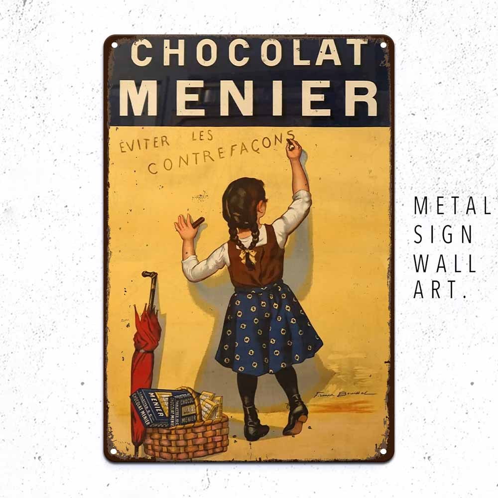 TEMU Plaque métallique vintage Chocolat Menier 2D plate, 1 pièce 20,32x30,48cm - de chocolat français, art mural de marque européenne pour cuisine, ,