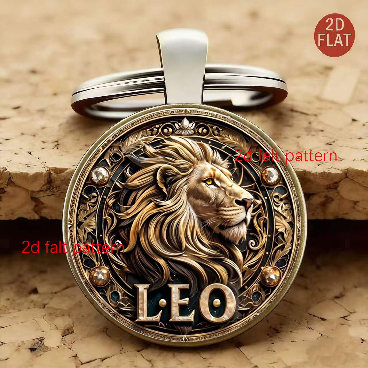 TEMU 2d Flat Lion Zodiac Keychain - Stylish Accessory, Round Glass, Glass Key Ring, Unisex, Perfect For Bags, Keys, Anniversary Gifts, Valentine's