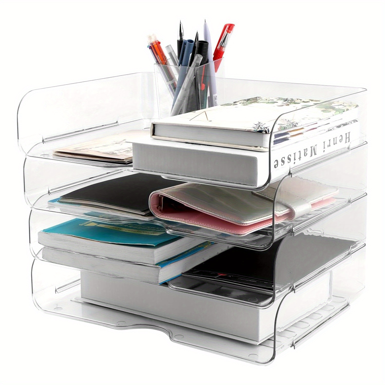 Acrylic Storage Tray, Large Capacity Multi-tier Shelf Organizer For A4 Paper, , Books & Documents, Clear With Rounded Corners, Space- Vertical Storage For Home Office And Study Desk