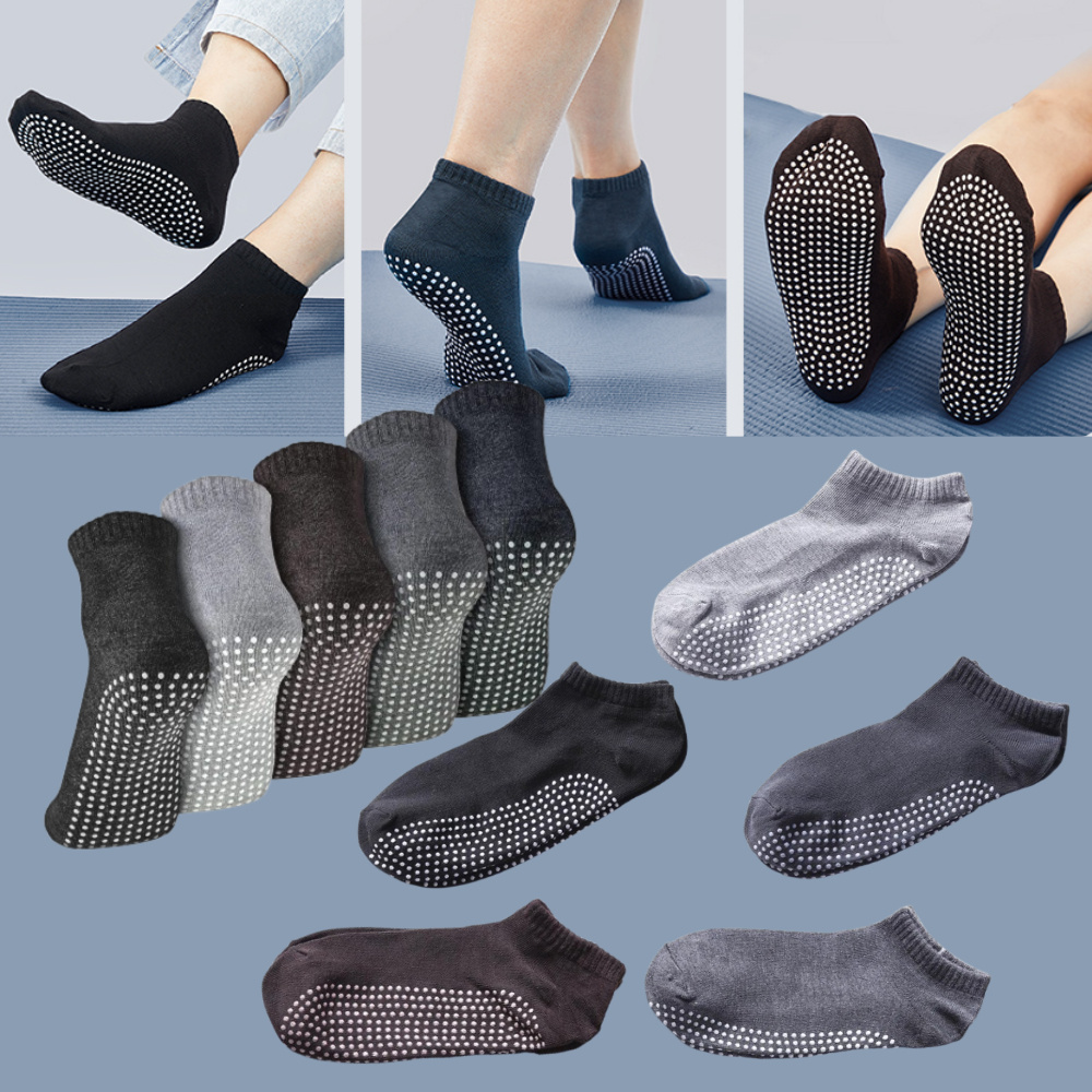 

5pcs Non-slip Yoga Socks With Grip - Breathable, Comfortable Ankle Socks For Pilates & Home Workouts