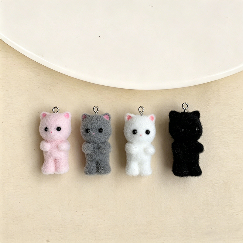 TEMU 4pcs Adorable Resin Flocked Cat Pendants Suitable For Diy Making, Kitten Charms For Earrings, Necklaces, Bracelets, Phone Chains & Bag