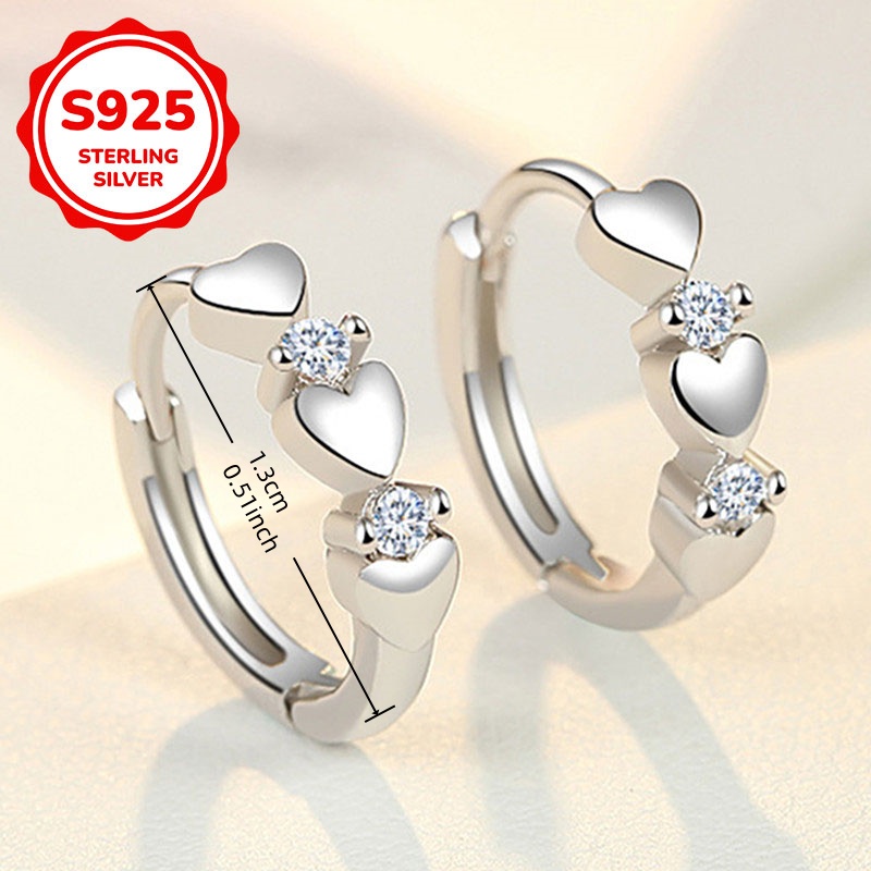 Women's 925 Sterling Silver Cute Heart Hoop Earrings
