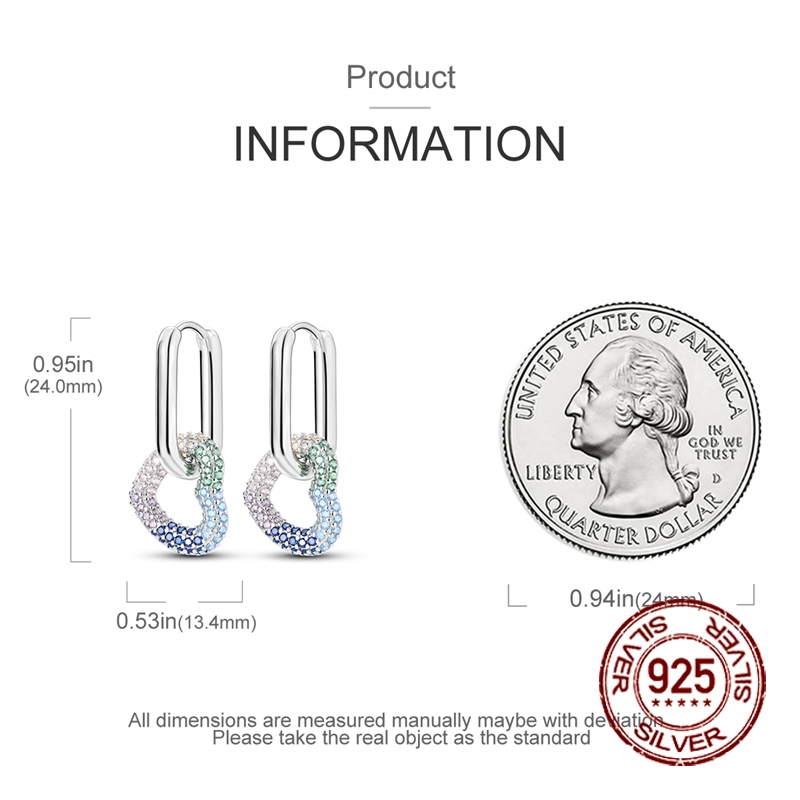 Women's 925 Silver Rainbow Heart U-Shaped Earrings