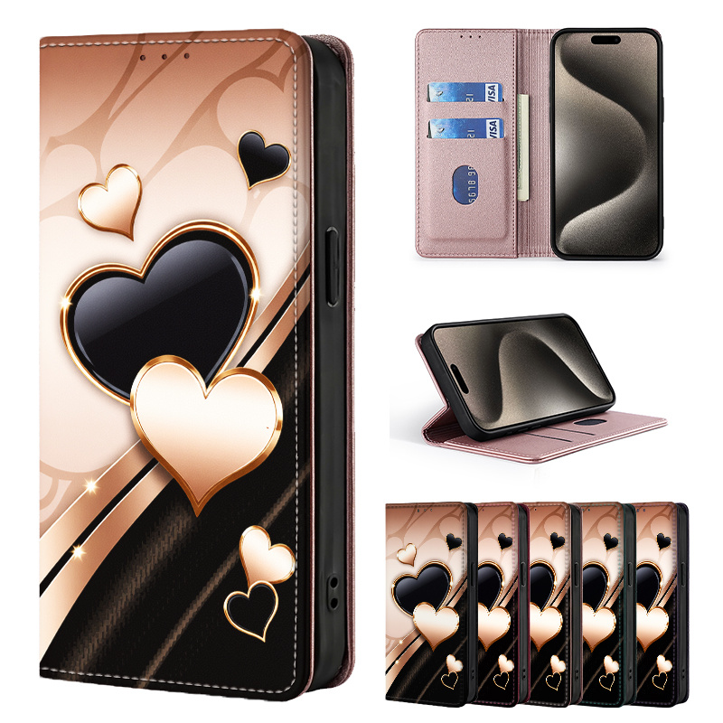 TEMU Phone Case - 2d Colorful Painted Double-fold Edge, Faux Leather Flip Cover For Iphone Air 17 16 16e 15 14 13 12 11 Pro Se Xr