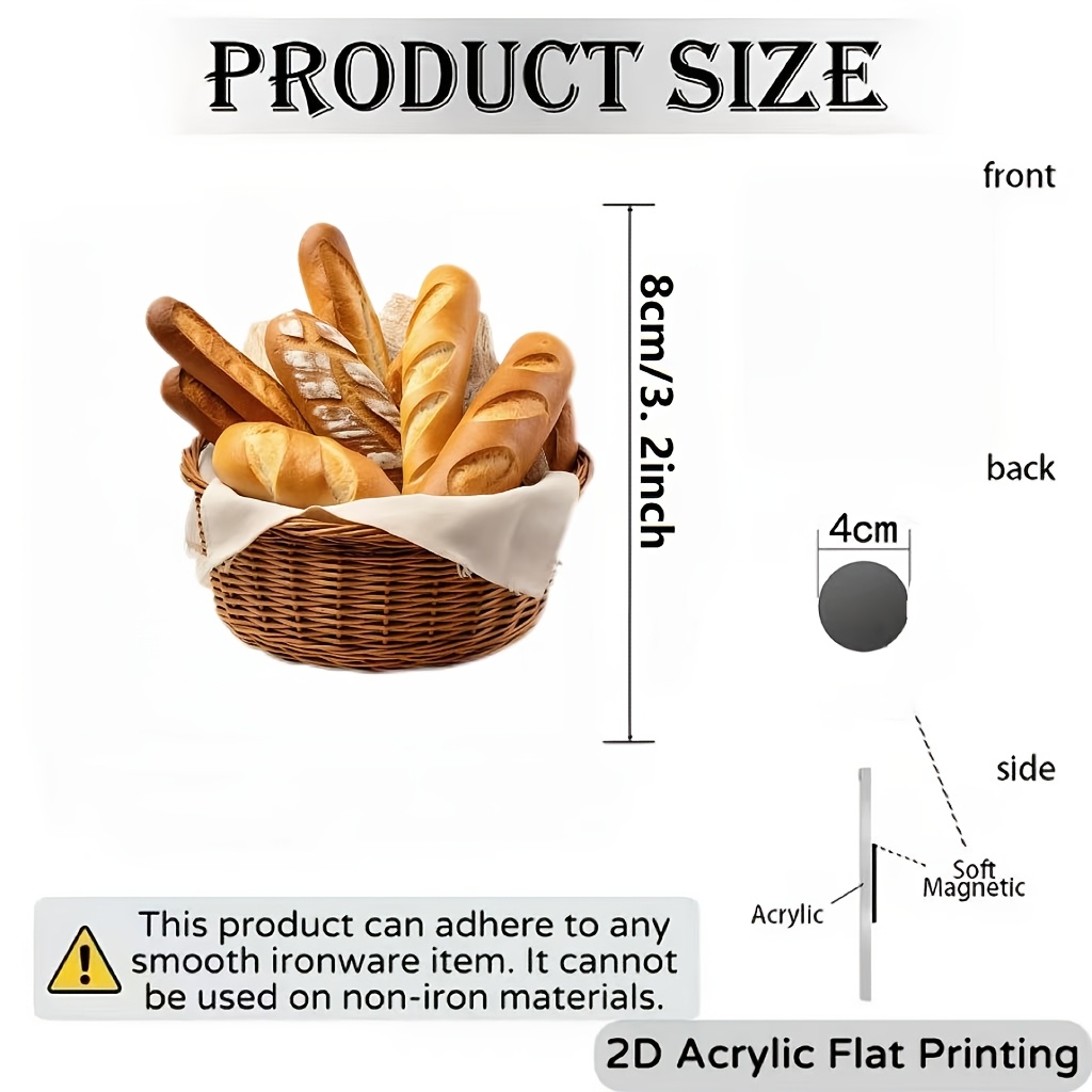 TEMU 2d Flat, 1pc Bread Fridge Magnet. Features Bright, Long-lasting, Non-fading Colors. Strong , Not Easily Detached. Suitable For Such As