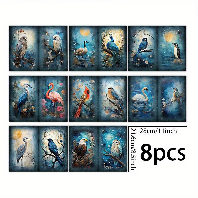 TEMU 1 Set van 8 Vellen (11*8,5 Inch) Zonsopgang Landschap Prachtige Papegaai Achtergrond Materiaal Decoratie Dagboek Junk Journal Wenskaart Planner
