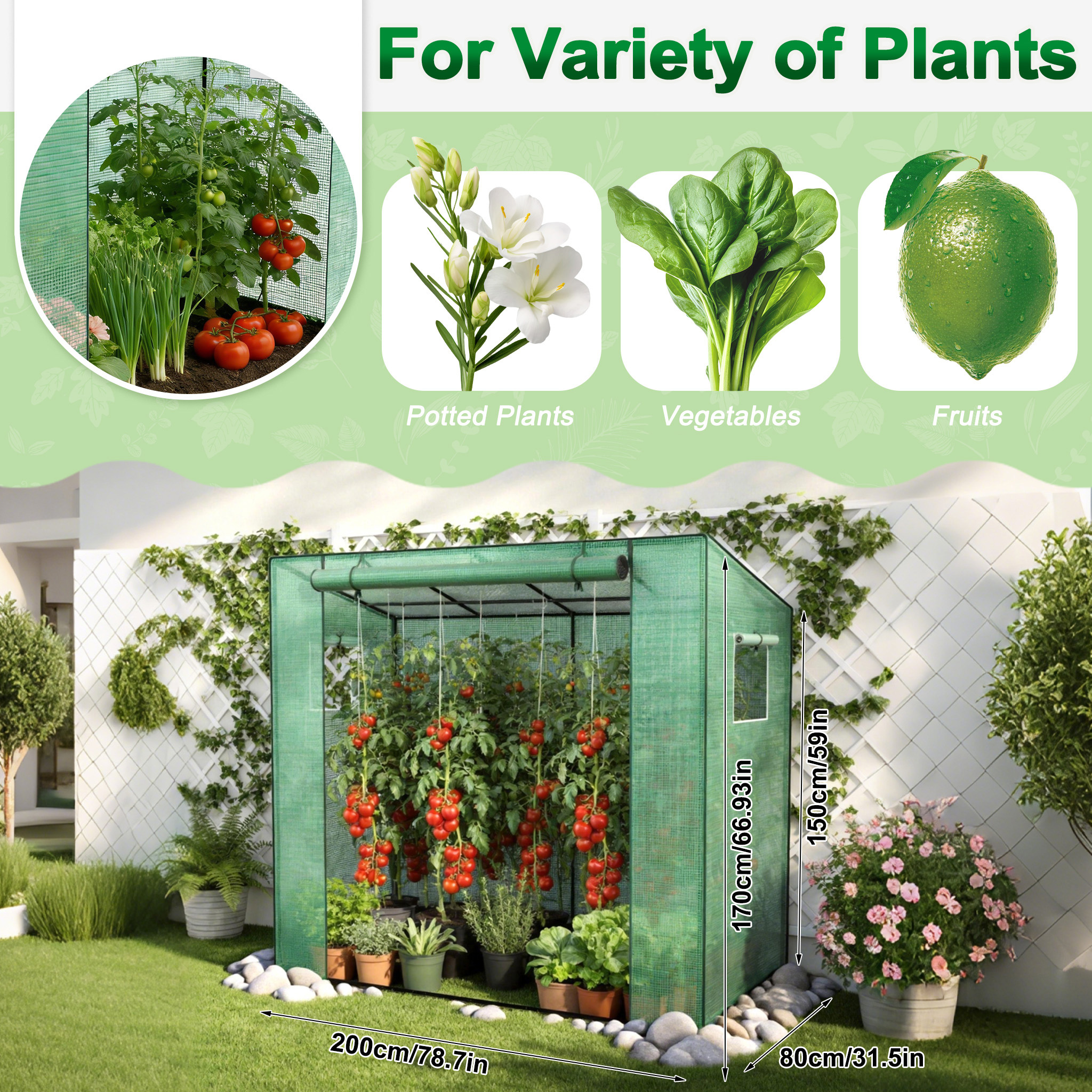 Image of Portable Greenhouse Plant Grow Tent Outdoor House With Ventilation Windows & Double Zippers For Flowers Vegetables Tomato