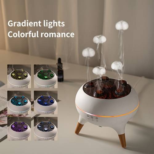 IP20 for adapter,Dynamic Sponge Fragrance Diffuser with Flame & Mist,3D Mushroom Dance Sprayer,Dual Mist Evaporative Humidifier with Colored LED Lights,Aroma Diffuser, Remote Control, Pre-Filter, for Home,Office, Bedroom - ABS Material,European Plug